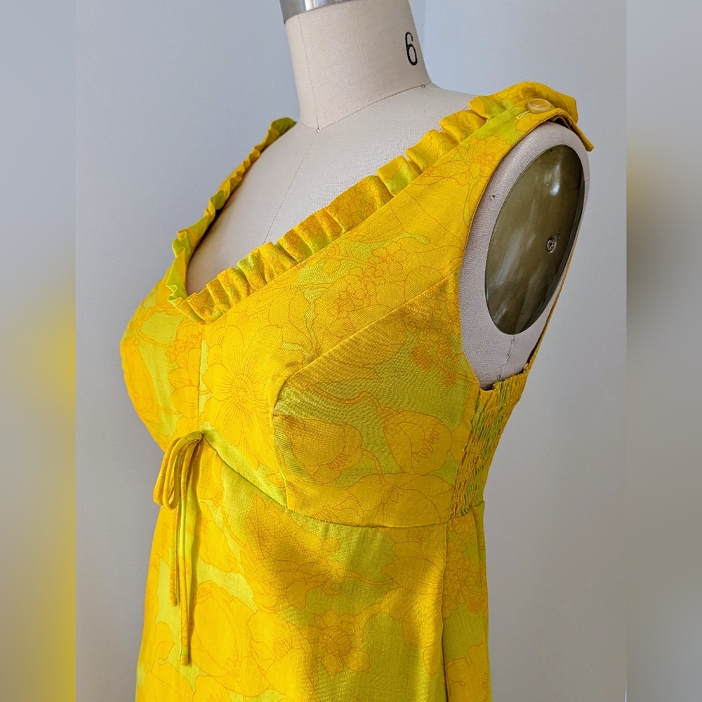 60s Vintage Robby Len Fashions - Yellow Floral Sundress - Estimated Size 4